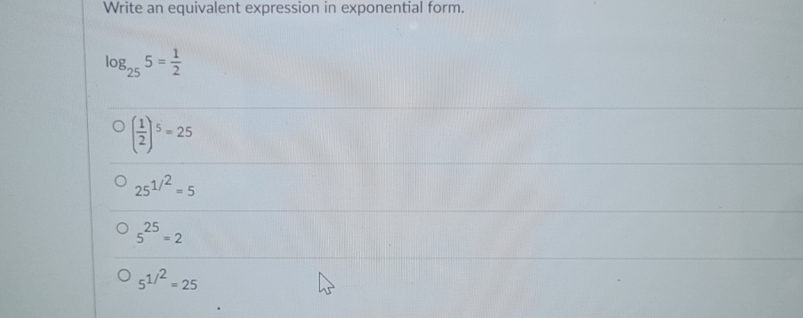 Solved Write an equivalent expression in exponential | Chegg.com