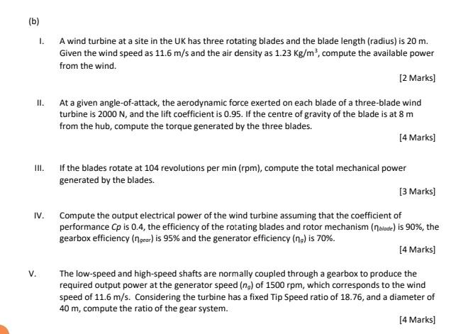 Solved (b) i. A wind turbine at a site in the UK has three | Chegg.com