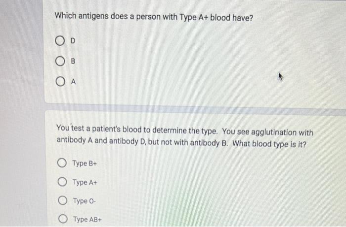 Solved Which antigens does a person with Type A+ blood have? | Chegg.com