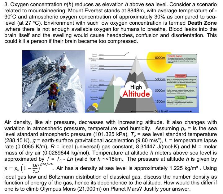 Solved 3. Oxygen concentration n(h) reduces as elevation h | Chegg.com