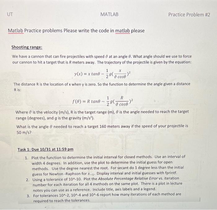 Solved Matlab Practice problems Please write the code in | Chegg.com