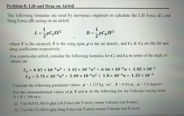 Solved Problem 8: Lift and Drag on Airfoil The following | Chegg.com
