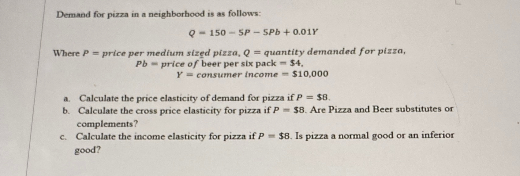 Solved Demand for pizza in a neighborhood is as | Chegg.com