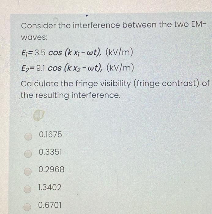 Solved Consider the interference between the two EM- waves: | Chegg.com