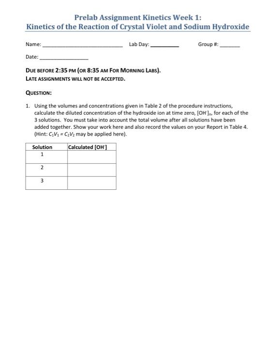 Solved Pre Lab Assignment Chemical Kinetics 1 What Color Chegg Com