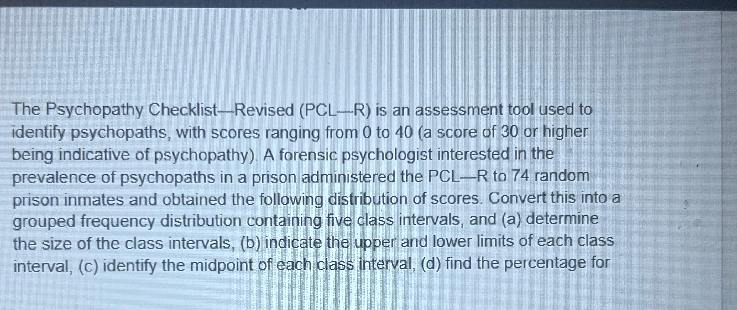 Solved The Psychopathy Checklist Revised Pcl R ﻿is An