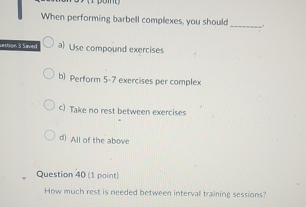 Solved When performing barbell complexes, you shoulduestion | Chegg.com