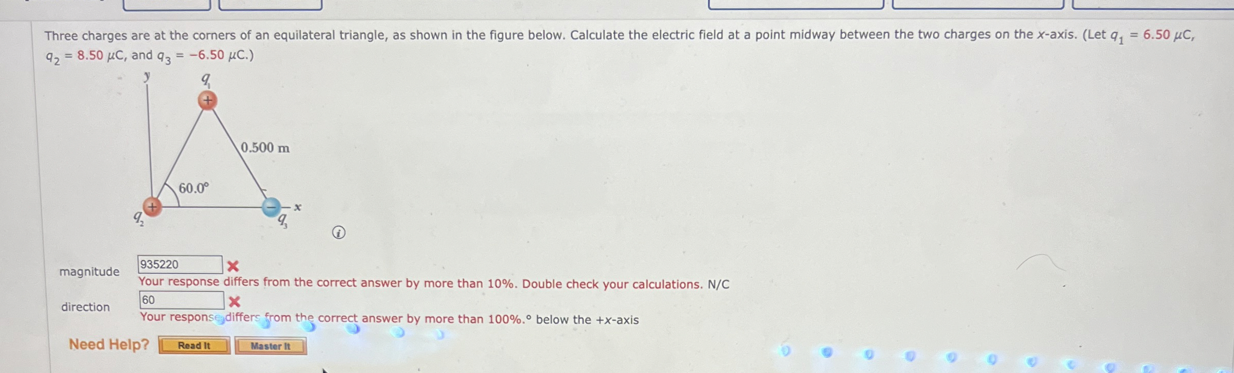 Solved Three charges are at the corners of an equilateral | Chegg.com