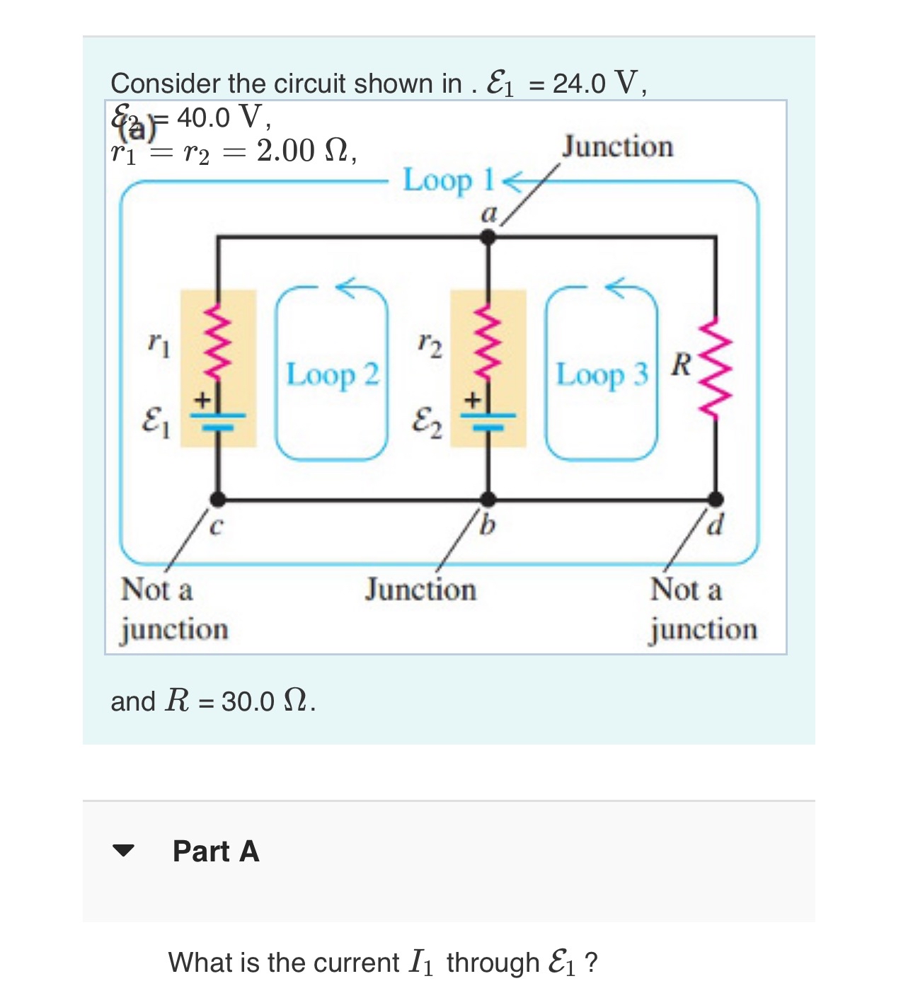 Solved Consider the circuit shown in . E1=24.0V,and | Chegg.com