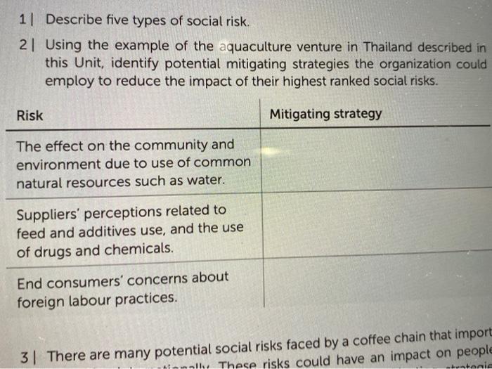 Solved 1] Describe five types of social risk. 2 Using the | Chegg.com