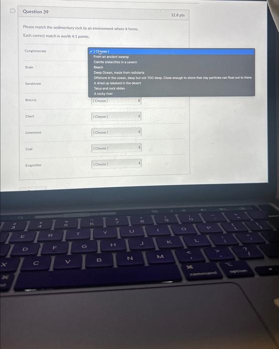 Solved Pease match the sedimentary rock to an environment | Chegg.com