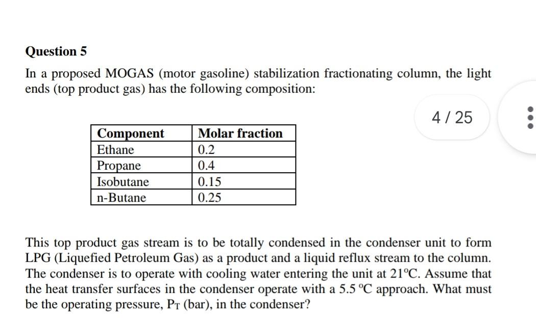 Solved In a proposed MOGAS (motor gasoline) stabilization