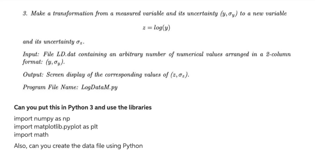 Solved 3. Make a transformation from a measured variable and | Chegg.com