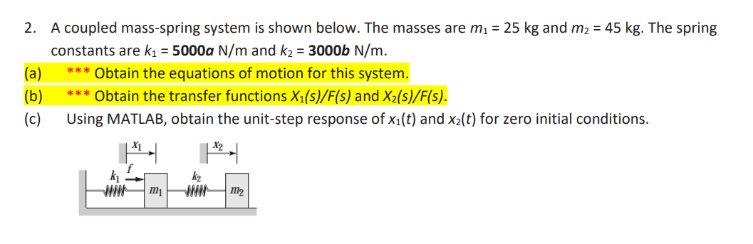 Solved A Coupled Mass Spring System Is Shown Below The 9141