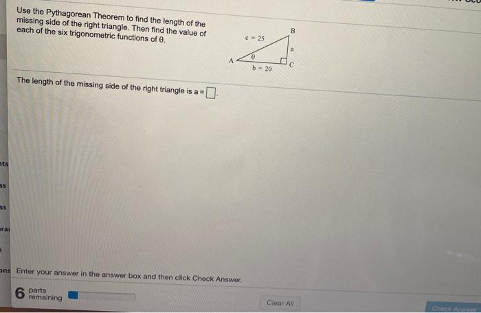 Solved Use the Pythagorean Theorem to find the length of the | Chegg.com