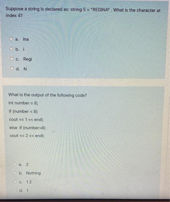 Solved Suppose A String Is Declared As String S Regina Chegg Com