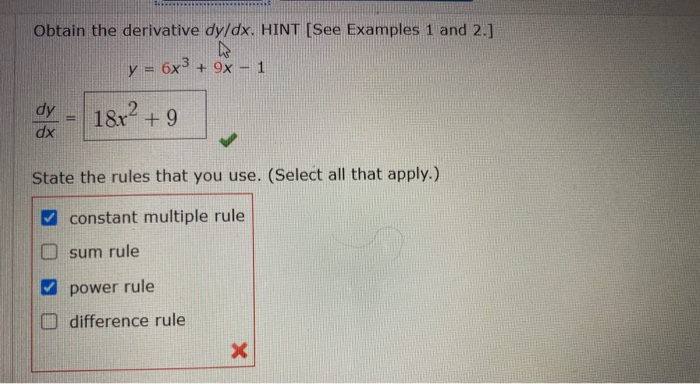Solved Obtain the derivative dy/dx. HINT (See Examples 1 and | Chegg.com
