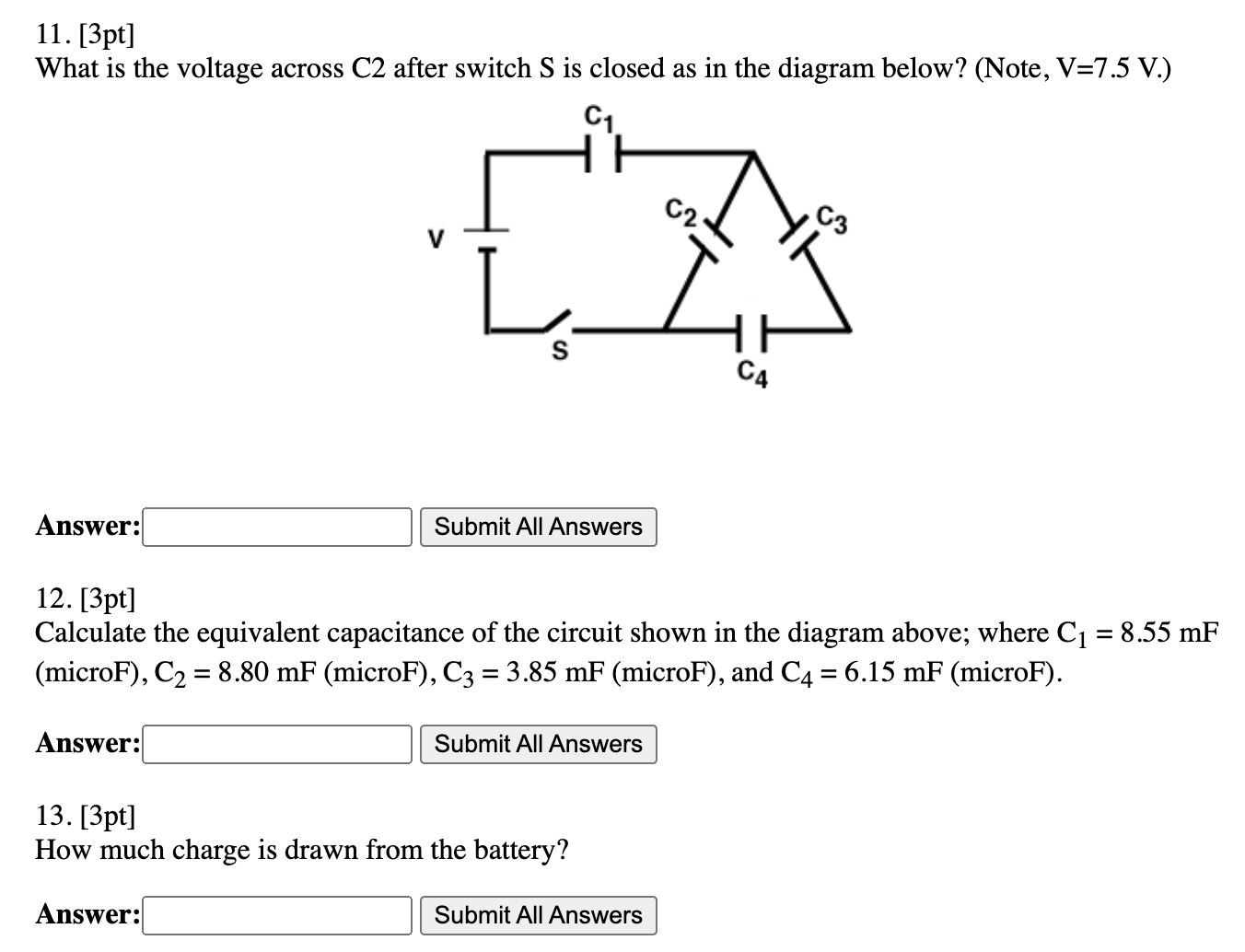 Solved [3pt]What is the voltage across C2 ﻿after switch S | Chegg.com