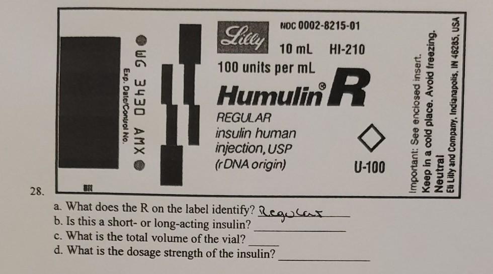 Solved 26. Order: Humulin 70/30 U-100 40 units subcut at | Chegg.com