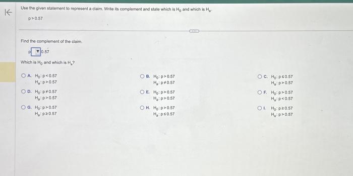 Solved Use the given statement to represent a claim. Write | Chegg.com