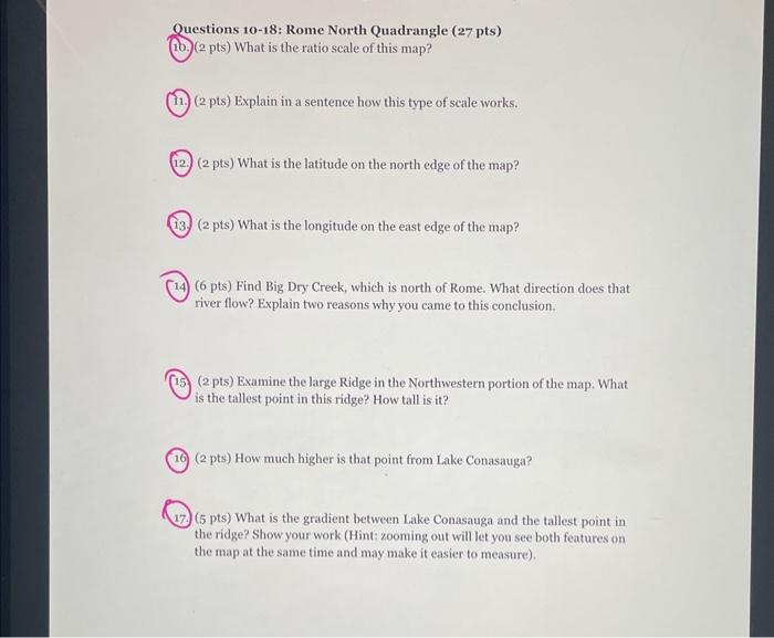 Solved Questions 10-18: Rome North Quadrangle (27 pts) (10.) | Chegg.com
