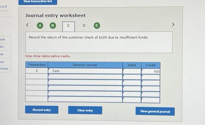 Solved Journal Entry Worksheet Record The Return Of The | Chegg.com