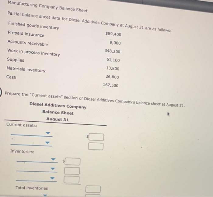 Solved Manufacturing Company Balance Sheet Partial balance | Chegg.com