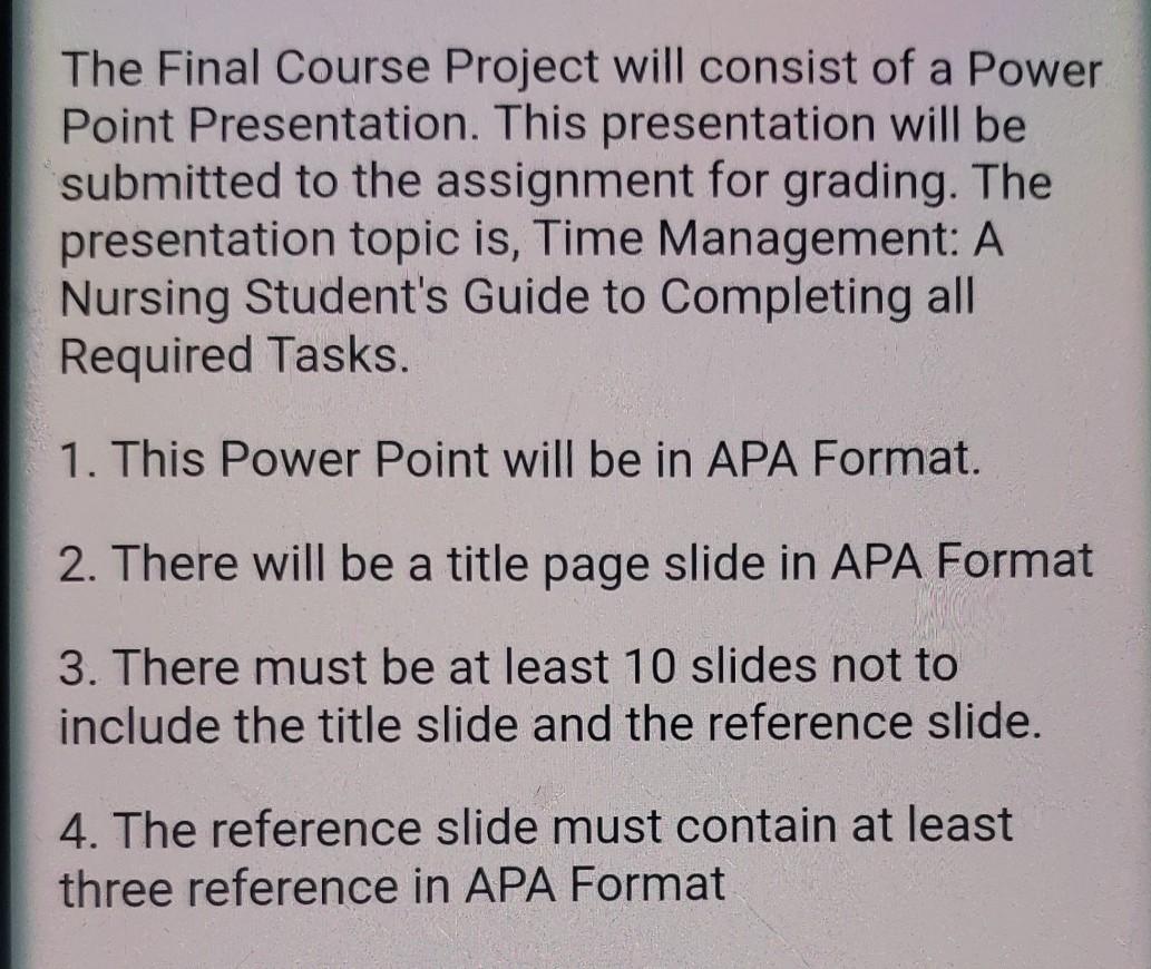 Solved The Final Course Project will consist of a Power | Chegg.com