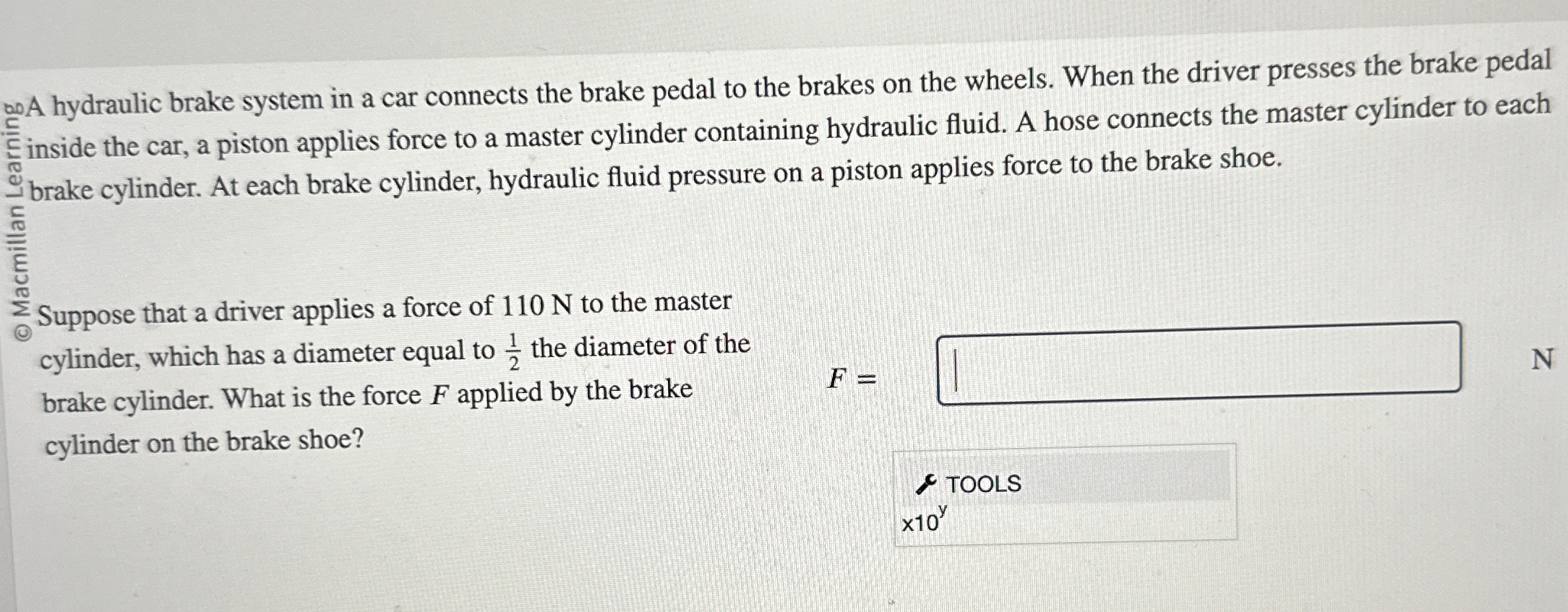 A hydraulic brake system in a car connects the brake
