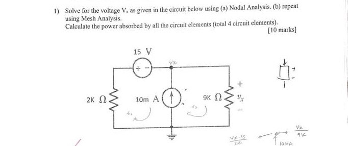 Solved ) Solve for the voltage Vx as given in the circuit | Chegg.com