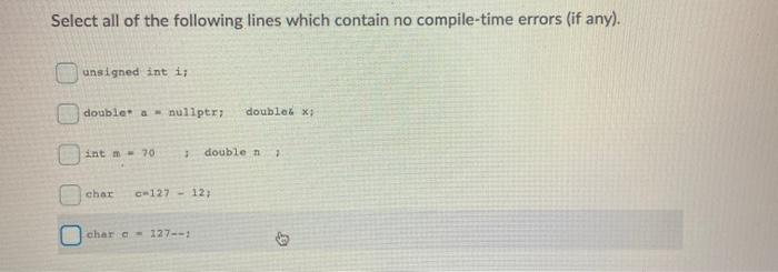 Solved Select all of the following lines which contain no | Chegg.com