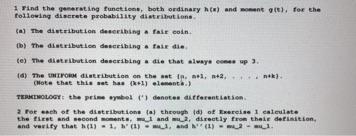 1 Find The Generating Functions Both Ordinary H Z Chegg Com