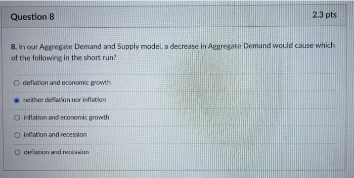 Solved Question 8 2.3 pts 8. In our Aggregate Demand and | Chegg.com