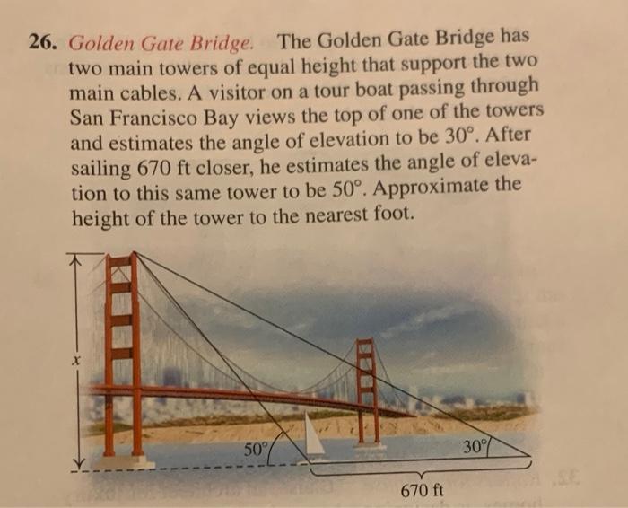 Solved 26. Golden Gate Bridge. The Golden Gate Bridge has | Chegg.com