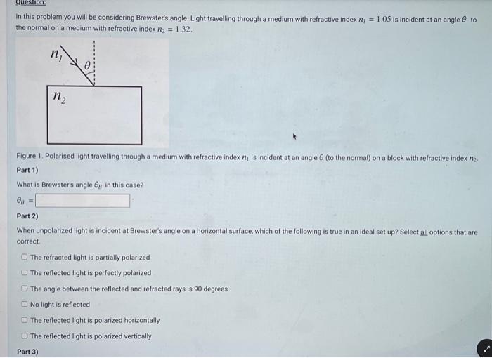 Solved In this problem you will be considering Brewster's | Chegg.com