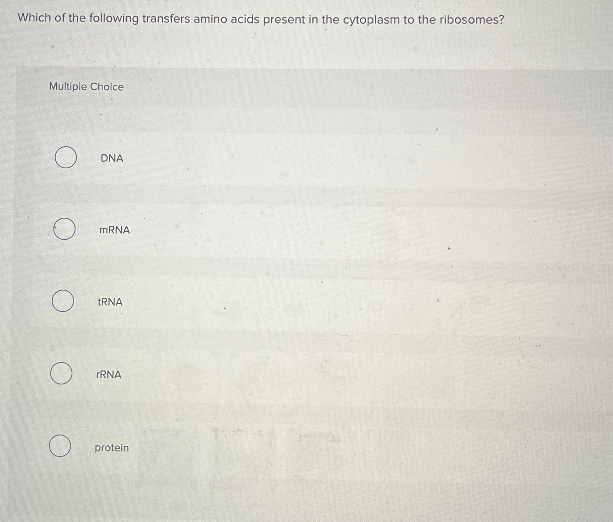 Solved Which of the following transfers amino acids present