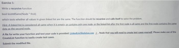 Solved Exercise 1: Write a recursive function bool testAll | Chegg.com