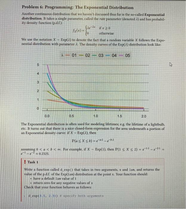 Problem 6: Programming: The Exponential Distribution | Chegg.com