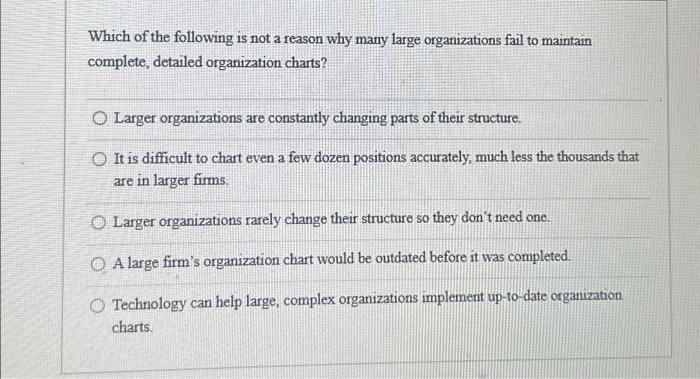 Solved Which Of The Following Is Not A Reason Why Many Large | Chegg.com