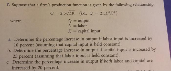 Solved 7. Suppose that a firm's production function is given | Chegg.com
