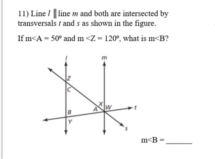 Solved 11) Line l∥ line m and both are intersected by | Chegg.com