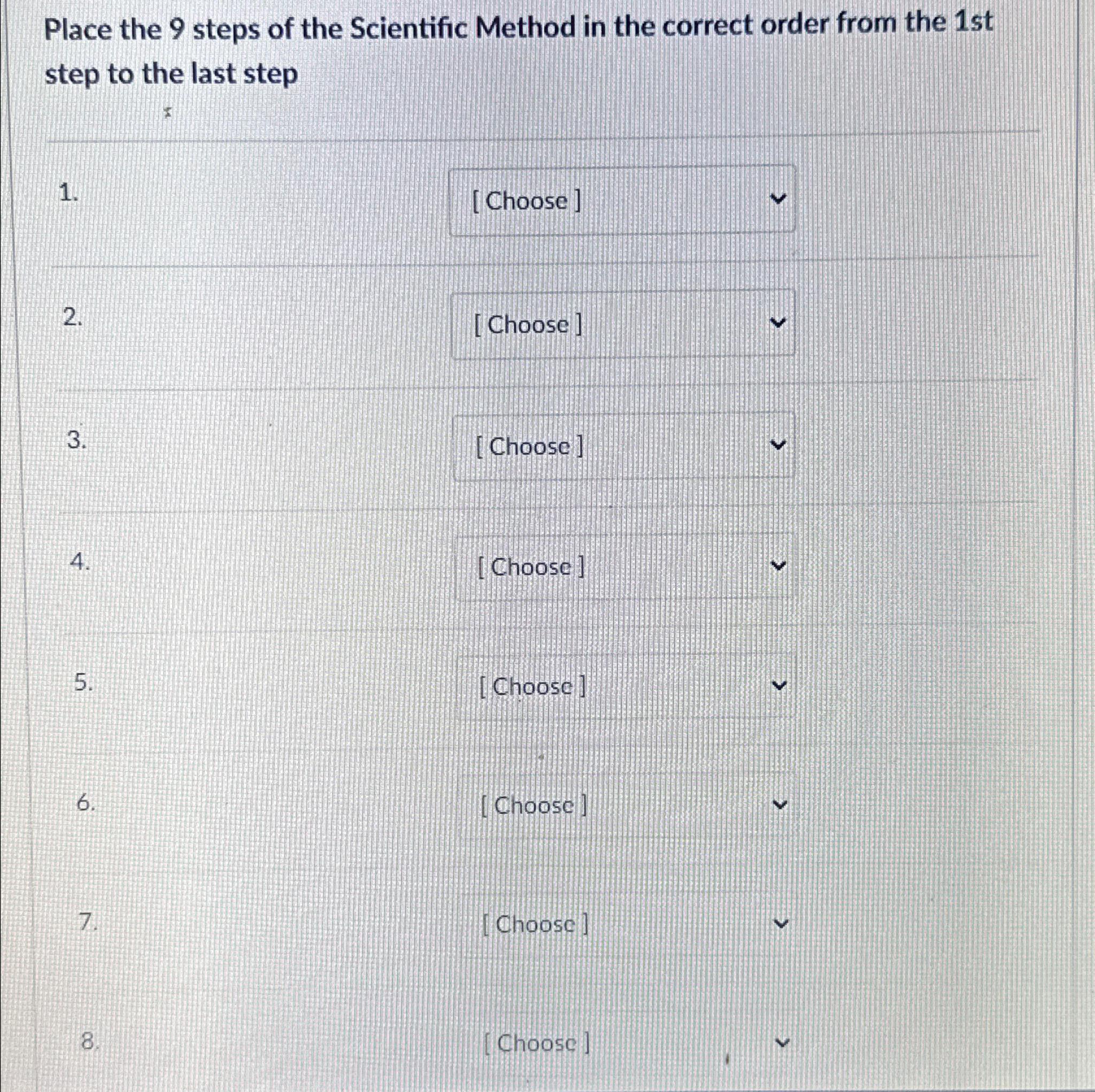 Solved Place the 9 ﻿steps of the Scientific Method in the | Chegg.com