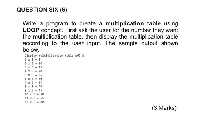 Solved QUESTION SIX (6) Write a program to create a | Chegg.com