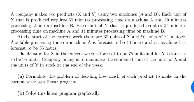 Solved A company makes two products (X and Y) using two | Chegg.com