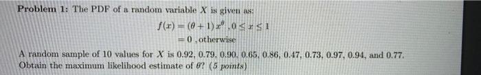 Solved Problem 1: The PDF of a random variable X is given | Chegg.com