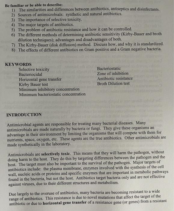 Solved Be familiar or be able to describe 1) The