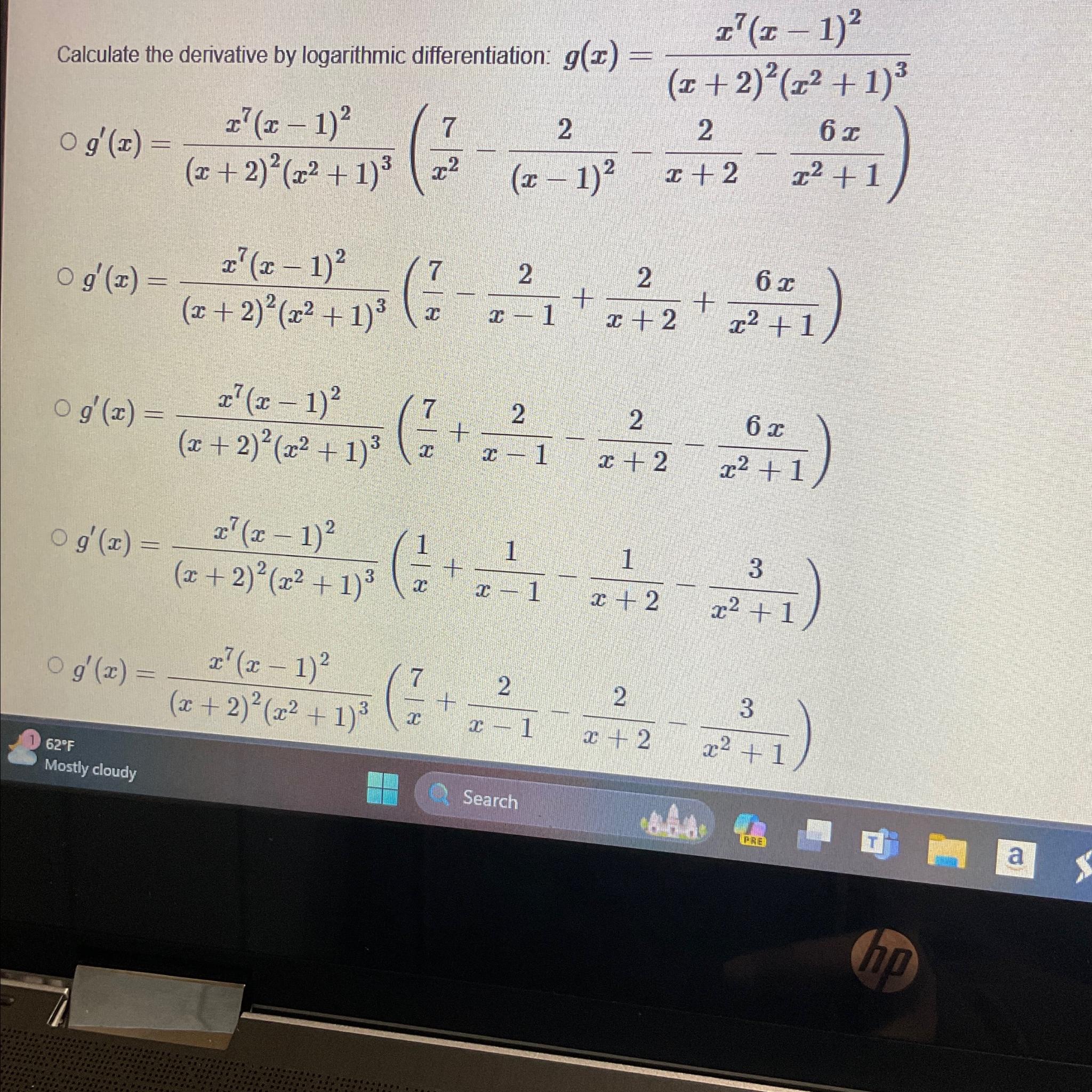 derivative of log e x x 2 x 2 3 4