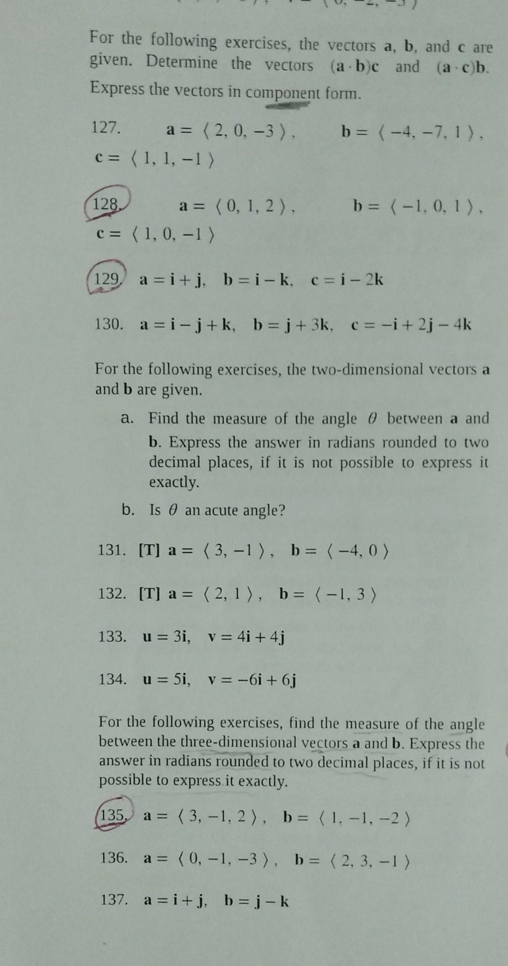 Solved For The Following Exercises, The Vectors A, B, And C | Chegg.com