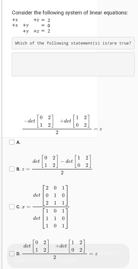 Solved +x Consider the following system of linear equations: | Chegg.com