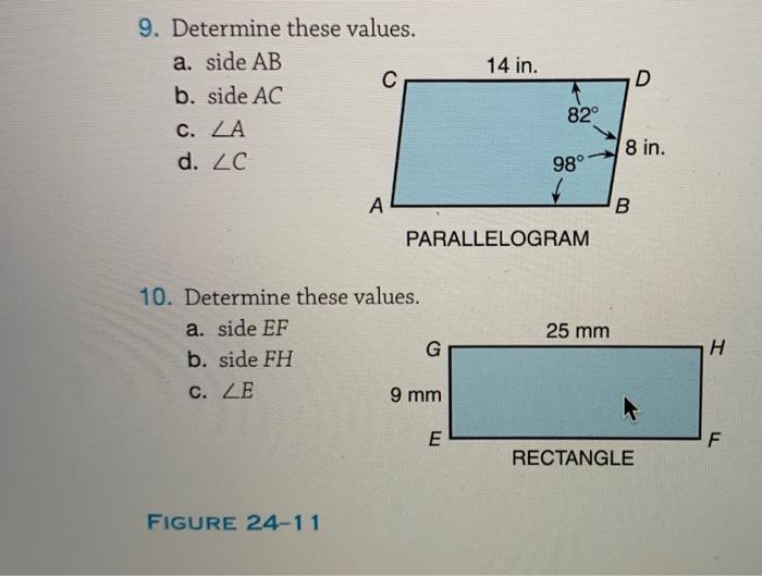 Solved 14 in. D 9. Determine these values. a. side AB с b. | Chegg.com